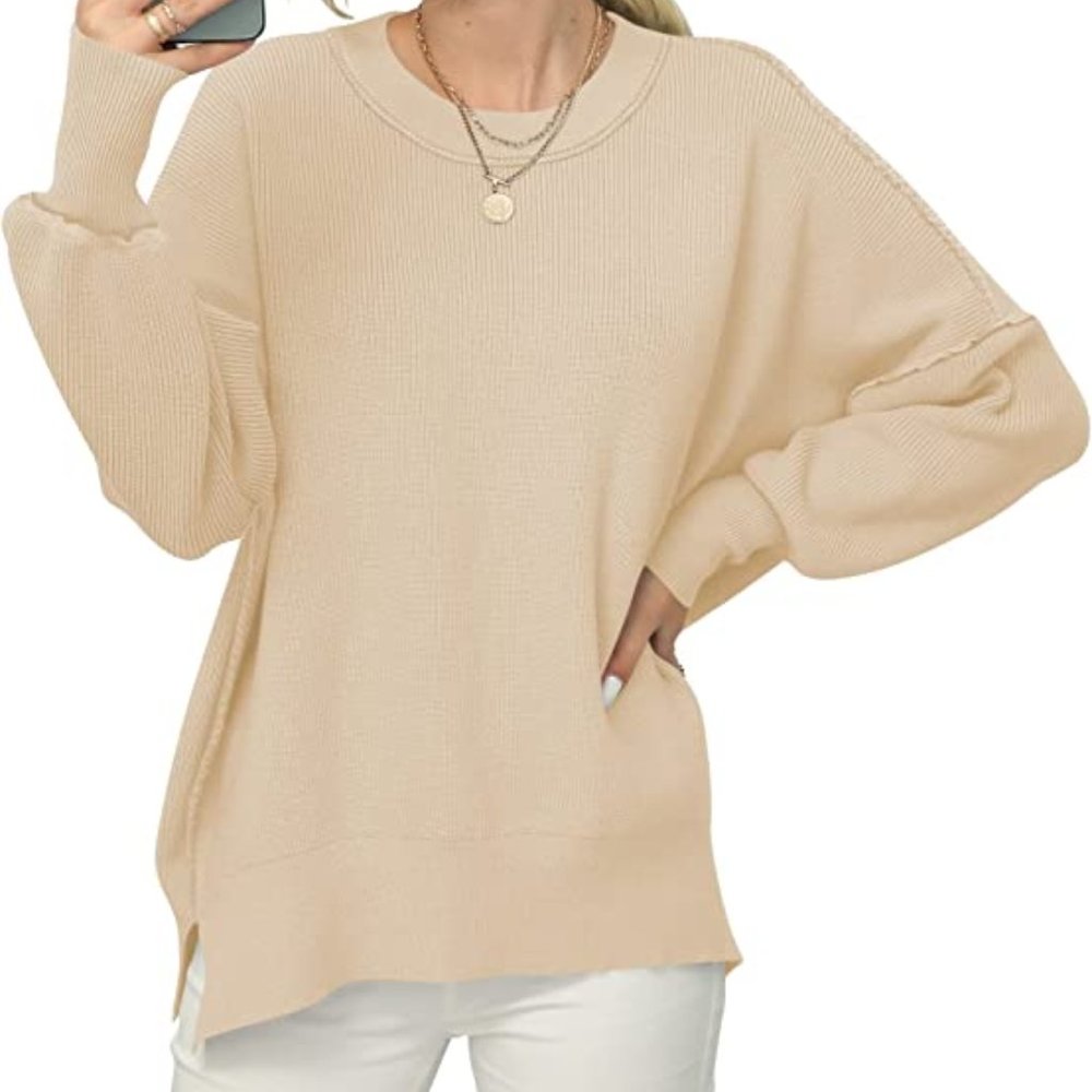 New LOGENE  Sz M Oversized Batwing Long Sleeve Crewneck Side Slit sweater